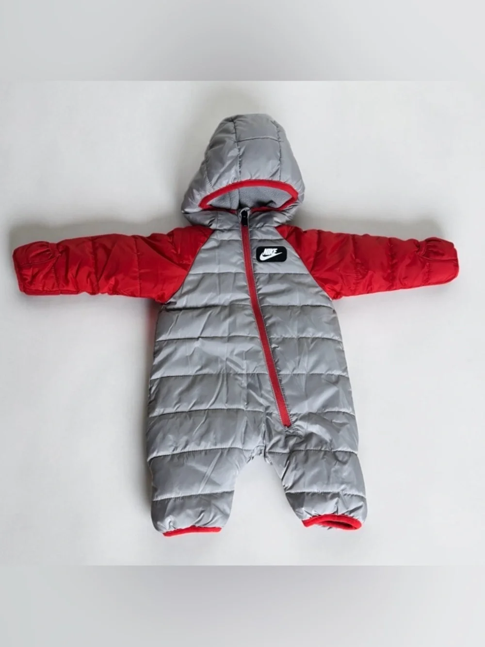 Nike Baby Newborn 50-56cm Unisex Puffer Full Zip Hooded Snowsuit Grey/Red